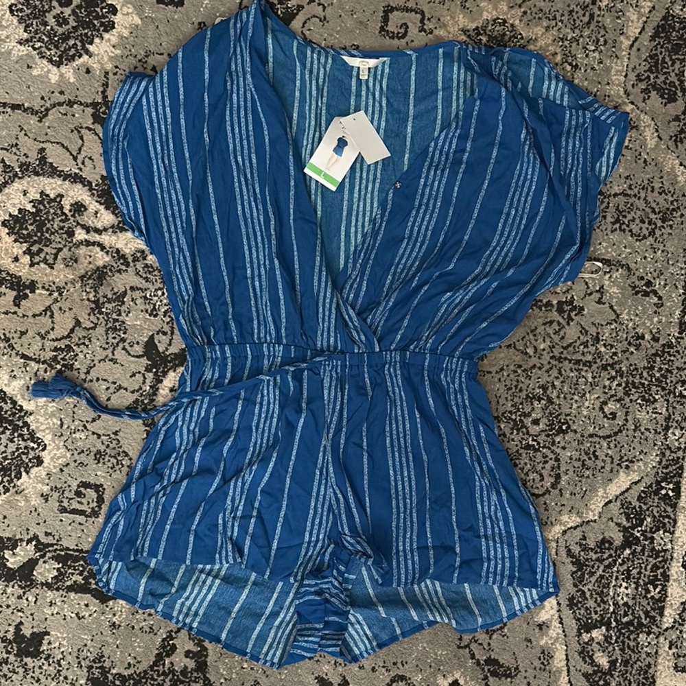Blue Striped Hawaiian tropic Romper